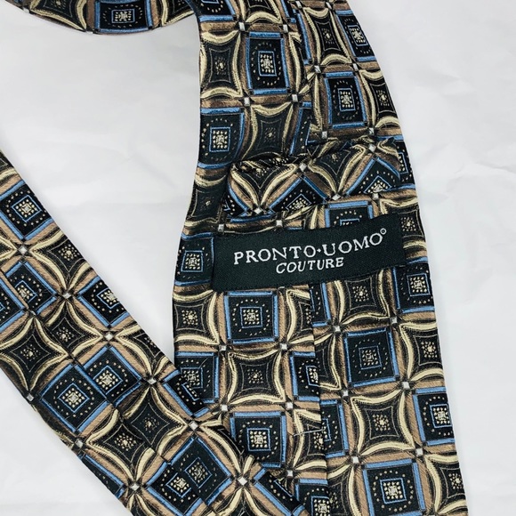 3/$15 Pronto Uomo Couture Designer Silk Pewter Tie - Picture 5 of 9